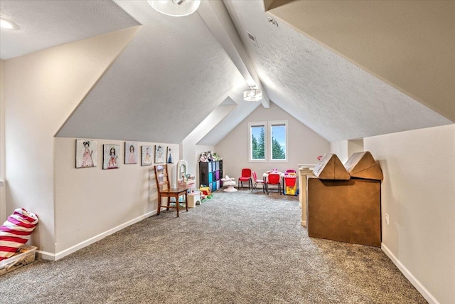 6808 S Jackson Ridge Ln, Greenacres, WA 99016 - rec room featuring carpet flooring, a textured ceiling, and vaulted ceiling