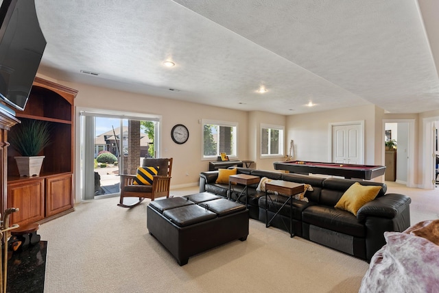 8708 E Redwood Ln, Spokane, WA 99217 - living area featuring light carpet, pool table, a textured ceiling, and recessed lighting