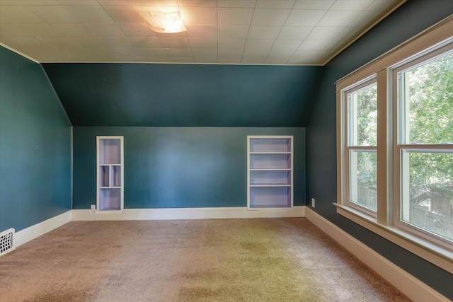 1428 E 18th Ave, Spokane, WA 99203 - additional living space with lofted ceiling, carpet flooring, and built in shelves