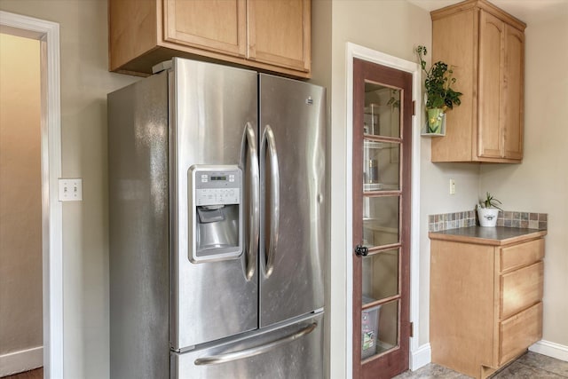 703 E Lacrosse Ave, Spokane, WA 99207 - kitchen with stainless steel refrigerator with ice dispenser and light brown cabinetry