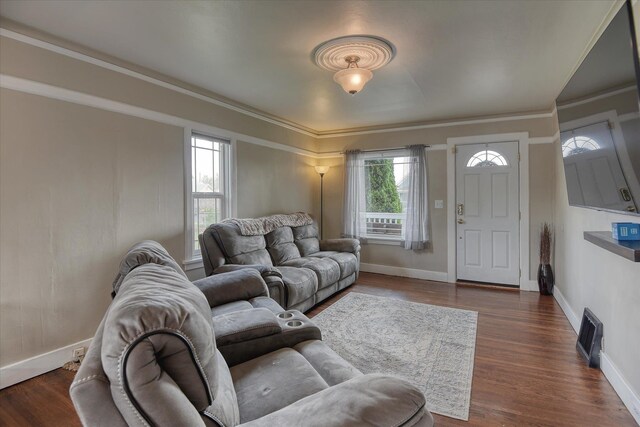 703 E Lacrosse Ave, Spokane, WA 99207 - living area featuring plenty of natural light, dark wood-style flooring, and ornamental molding