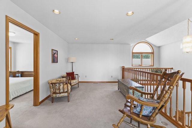 17607 E Judkins Rd, Spokane, WA 99217 - sitting room with carpet flooring, recessed lighting, an upstairs landing, and a chandelier