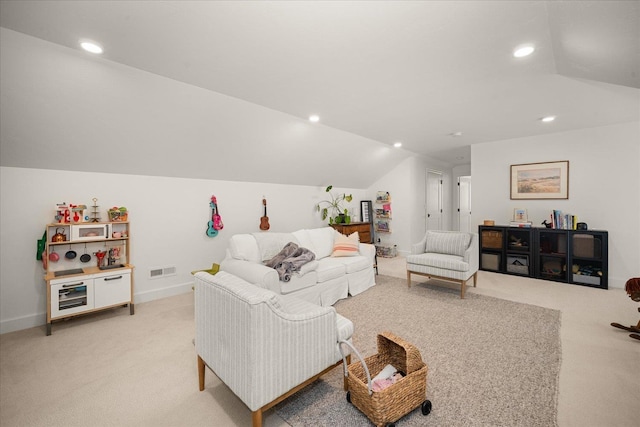 3103 W 18th Ave, Spokane, WA 99224 - living room featuring lofted ceiling, light carpet, and recessed lighting