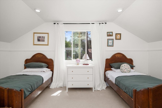 3103 W 18th Ave, Spokane, WA 99224 - bedroom featuring lofted ceiling, light colored carpet, and a wainscoted wall