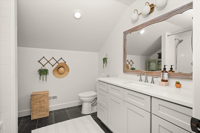 3103 W 18th Ave, Spokane, WA 99224 - full bathroom with lofted ceiling, vanity, a shower, and tile patterned floors