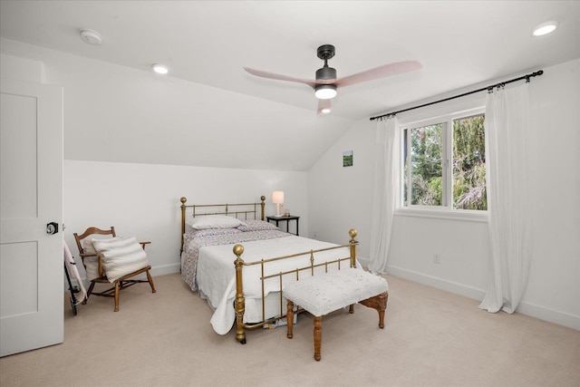 3103 W 18th Ave, Spokane, WA 99224 - bedroom featuring light carpet, vaulted ceiling, ceiling fan, and recessed lighting