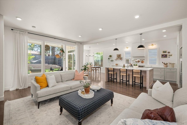 3103 W 18th Ave, Spokane, WA 99224 - living area with dark wood finished floors, recessed lighting, and a chandelier