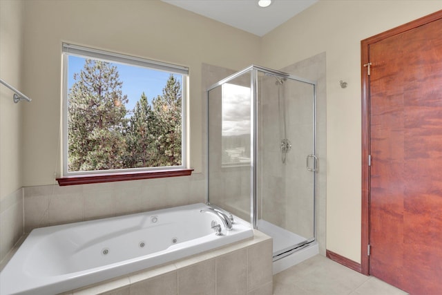 2716 S Man O War Ln, Veradale, WA 99037 - full bathroom with a shower stall, a tub with jets, and tile patterned floors