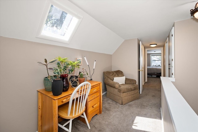 1123 W 25th Ave, Spokane, WA 99203 - office area featuring a skylight, light carpet, and vaulted ceiling