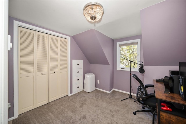 1123 W 25th Ave, Spokane, WA 99203 - home office featuring light colored carpet, lofted ceiling, and a chandelier