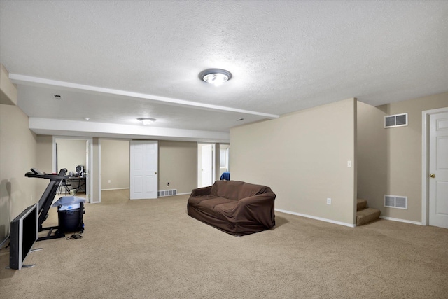 15418 E 24th Ave, Spokane Valley, WA 99037 - sitting room with stairway, carpet, and a textured ceiling