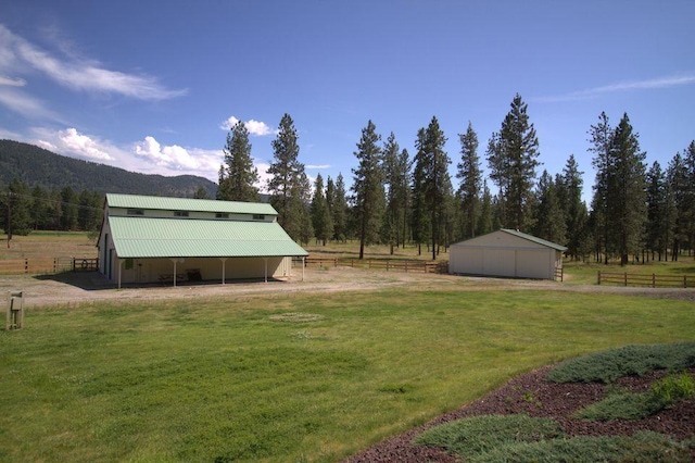 1425 N Chapin Rd, Evans, WA 99126 - view of green lawn featuring an outdoor structure, an exterior structure, a mountain view, a rural view, and a pole building