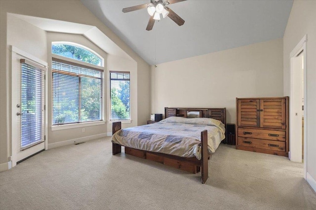 3405 W Kens Ct, Spokane, WA 99208 - carpeted bedroom featuring lofted ceiling, access to outside, and a ceiling fan