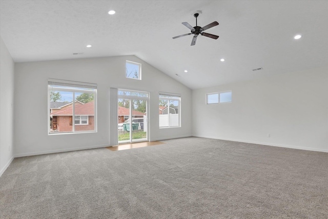403 N Calvin Ln, Spokane Valley, WA 99216 - unfurnished living room with recessed lighting, carpet flooring, ceiling fan, and high vaulted ceiling