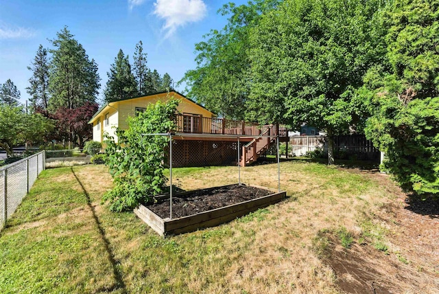 3832 S Cook St, Spokane, WA 99223 - fenced backyard with a garden, a deck, and stairs