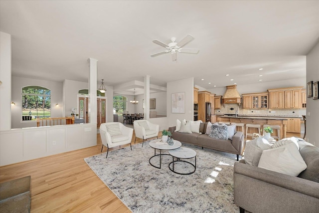 5614 N Thierman Rd, Spokane, WA 99217 - living area featuring light wood-style floors, a ceiling fan, recessed lighting, and a chandelier