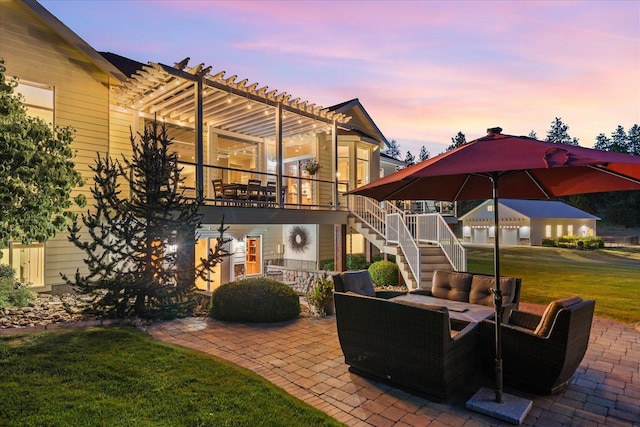 5614 N Thierman Rd, Spokane, WA 99217 - view of patio / terrace with an outdoor hangout area, a pergola, and stairs