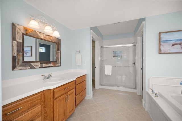 5614 N Thierman Rd, Spokane, WA 99217 - full bath featuring a stall shower, vanity, tile patterned floors, and a garden tub