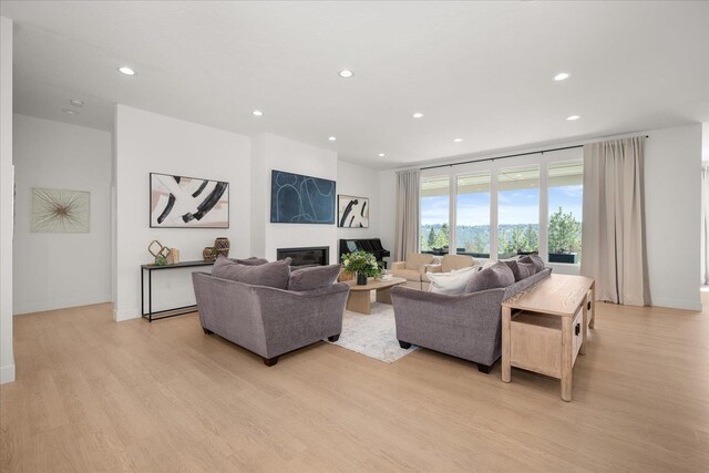 5257 S Falcon Point Ct, Spokane, WA 99224 - living area featuring light wood-style flooring, recessed lighting, and a glass covered fireplace