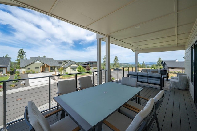 5257 S Falcon Point Ct, Spokane, WA 99224 - wooden deck with a residential view, an outdoor living space, and a mountain view