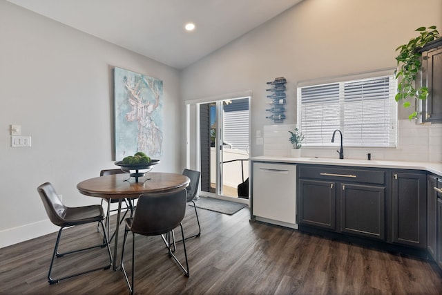 1611 W Tieton Ave, Spokane, WA 99208 - dining room with dark wood finished floors, recessed lighting, and high vaulted ceiling