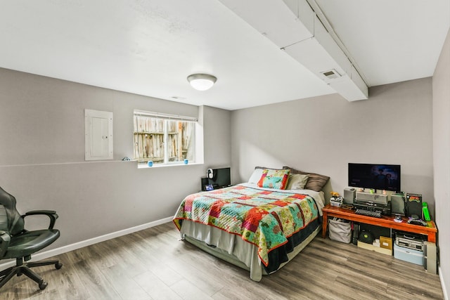 9906 E 17th Ln, Spokane Valley, WA 99206 - bedroom with electric panel, wood finished floors, and an office area