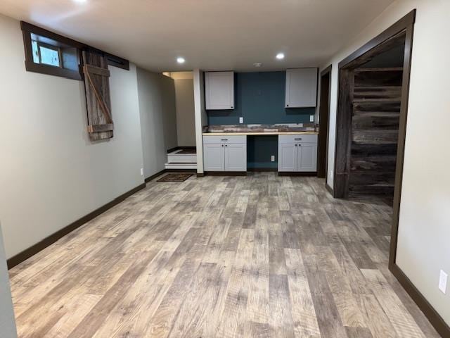 6412 N Fotheringham St, Spokane, WA 99208 - kitchen featuring light wood-type flooring, recessed lighting, gray cabinetry, and light countertops