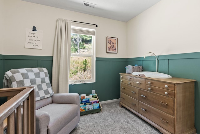1225 E Paske Rd, Colbert, WA 99005 - bedroom with a wainscoted wall, a decorative wall, and light carpet