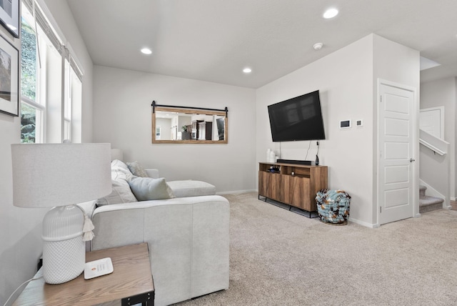 1225 E Paske Rd, Colbert, WA 99005 - living area with carpet, stairway, and recessed lighting
