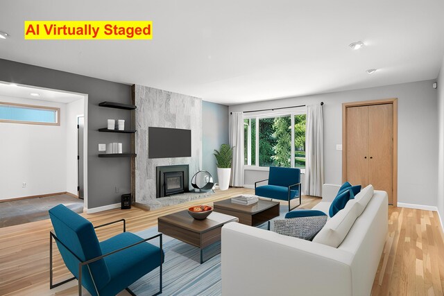 3121 S Manito Blvd, Spokane, WA 99203 - living area featuring light wood-style flooring and a high end fireplace