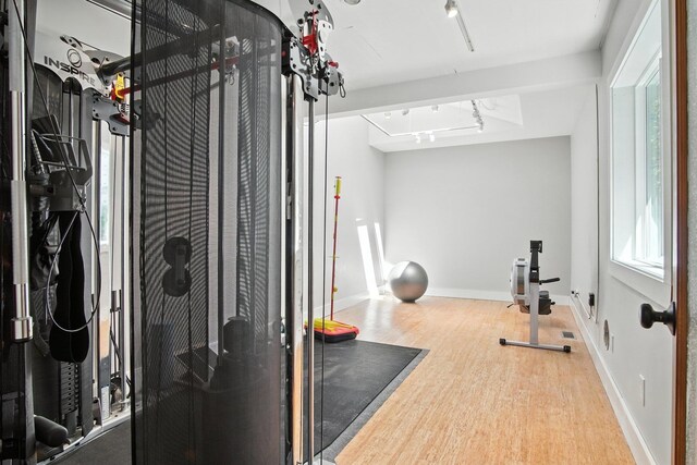 3121 S Manito Blvd, Spokane, WA 99203 - workout room with wood finished floors and rail lighting