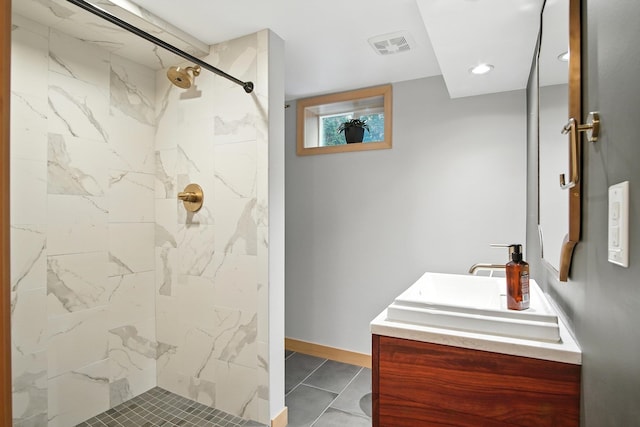 3121 S Manito Blvd, Spokane, WA 99203 - full bathroom with vanity, a marble finish shower, and recessed lighting