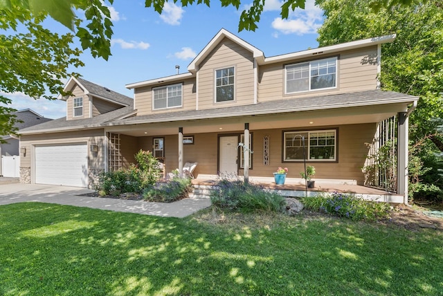 3421 S Mcdonald St, Spokane Valley, WA 99206 - view of front of home with a porch, a front yard, a garage, and driveway