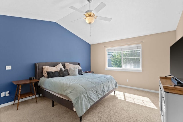 3421 S Mcdonald St, Spokane Valley, WA 99206 - bedroom featuring light colored carpet, vaulted ceiling, and ceiling fan