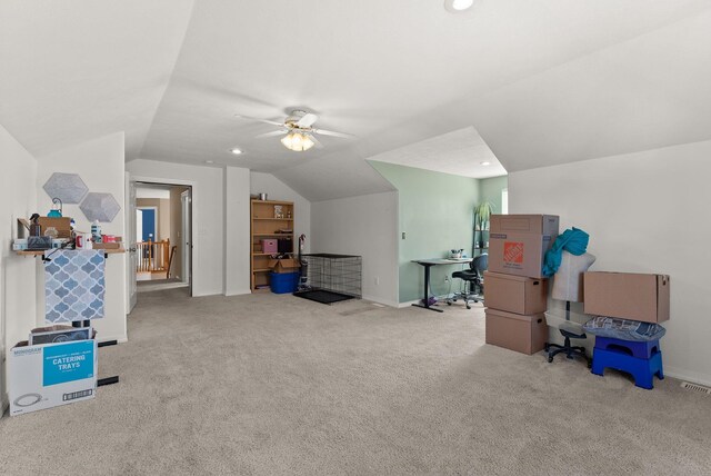 3421 S Mcdonald St, Spokane Valley, WA 99206 - game room with lofted ceiling, ceiling fan, carpet flooring, and recessed lighting