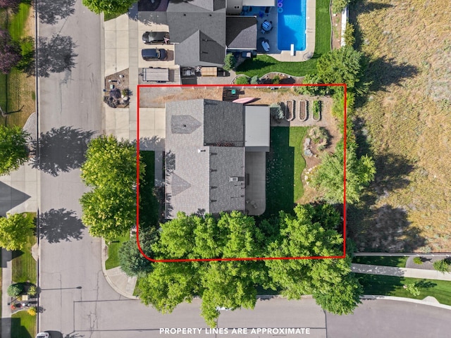 3421 S Mcdonald St, Spokane Valley, WA 99206 - aerial overview of property's location featuring a pool and property boundaries highlighted