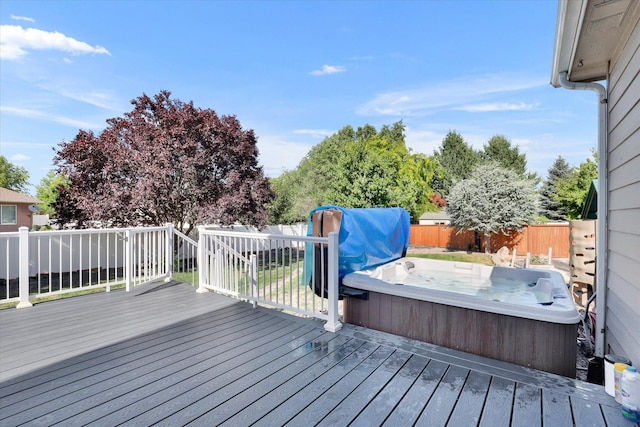 2312 W Abigail Ct, Spokane, WA 99208 - wooden terrace with a hot tub and a fenced backyard
