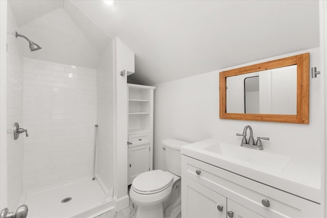1728 S Adams St, Spokane, WA 99203 - full bath featuring vanity, a tile shower, marble finish floors, and lofted ceiling