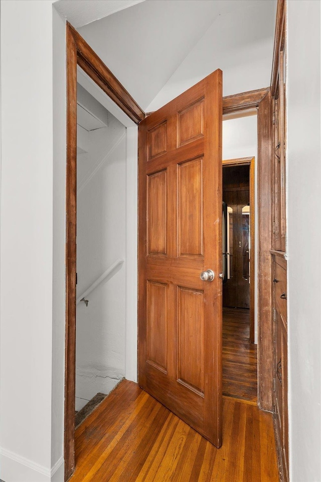 1728 S Adams St, Spokane, WA 99203 - corridor featuring wood finished floors and vaulted ceiling