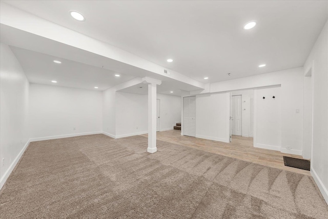 1728 S Adams St, Spokane, WA 99203 - finished basement featuring light colored carpet, recessed lighting, and stairs