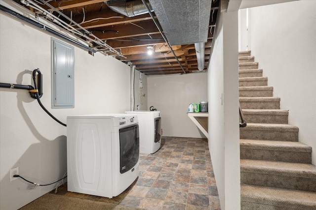 1634 E Dalke Ave, Spokane, WA 99208 - washroom featuring washer / clothes dryer, electric panel, and stone finish flooring