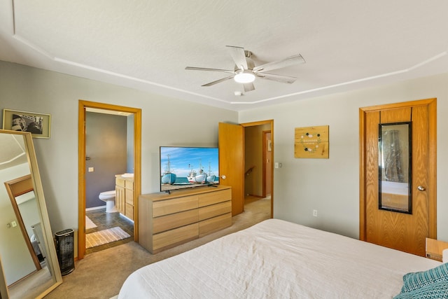 12837 E 37th Ln, Spokane Valley, WA 99206 - carpeted bedroom with ensuite bathroom and ceiling fan