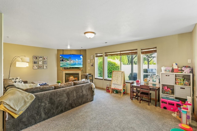 12837 E 37th Ln, Spokane Valley, WA 99206 - living room featuring carpet floors and a tile fireplace