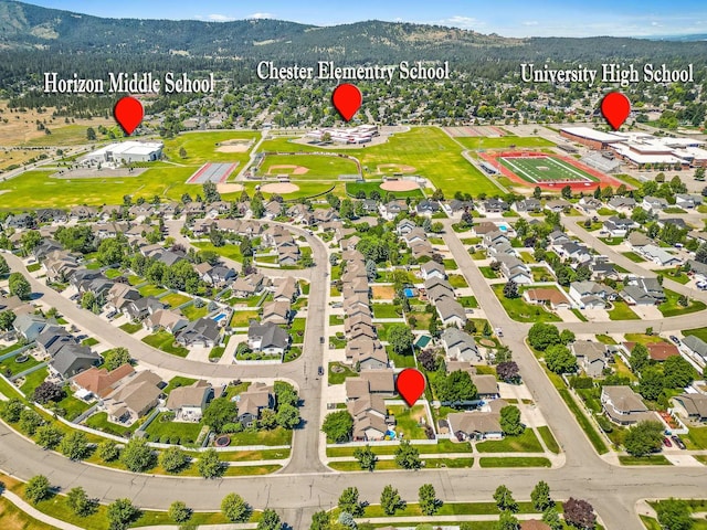 12837 E 37th Ln, Spokane Valley, WA 99206 - aerial view of property and surrounding area featuring a mountain backdrop