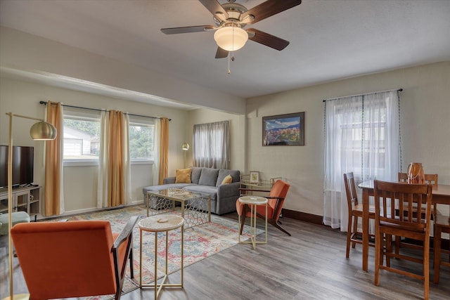 4028 N Post St, Spokane, WA 99205 - living room with wood finished floors and ceiling fan