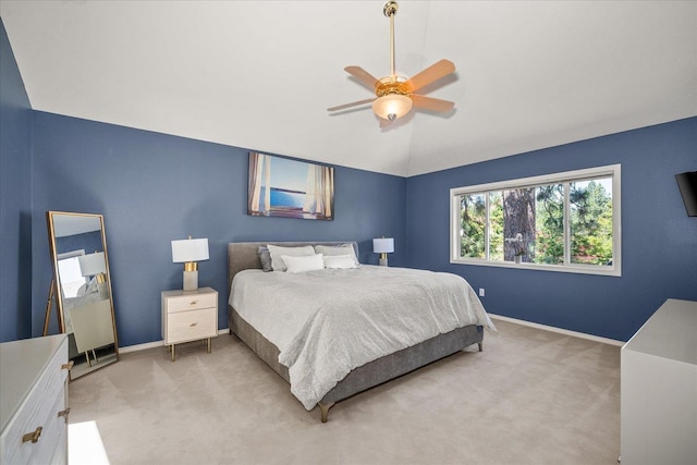 5203 S S Hogan Ct, Spokane, WA 99223 - bedroom featuring light colored carpet, lofted ceiling, and a ceiling fan