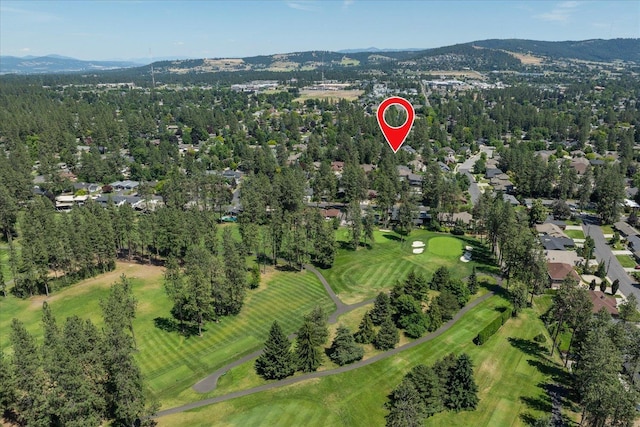5203 S S Hogan Ct, Spokane, WA 99223 - aerial view of property's location featuring a mountainous background and a golf course