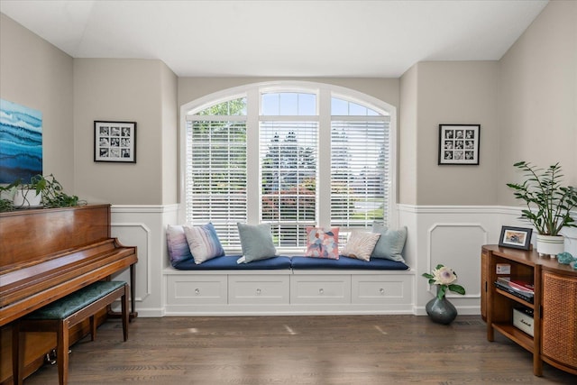 5203 S S Hogan Ct, Spokane, WA 99223 - sitting room with wainscoting, dark wood-style floors, and a decorative wall