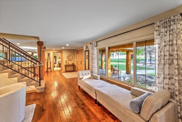 3222 S Conklin Rd, Greenacres, WA 99016 - living area with hardwood / wood-style flooring, recessed lighting, and stairway