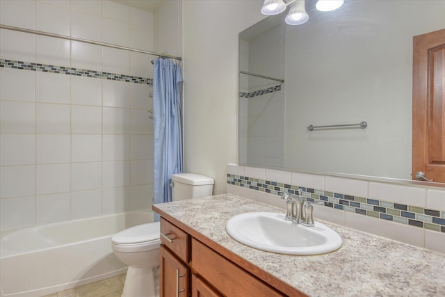 7302 N Quamish Dr, Spokane, WA 99208 - full bath with vanity, shower / tub combo with curtain, and decorative backsplash